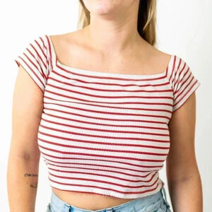 H&M Striped Crop Top Halter Tee Shirt